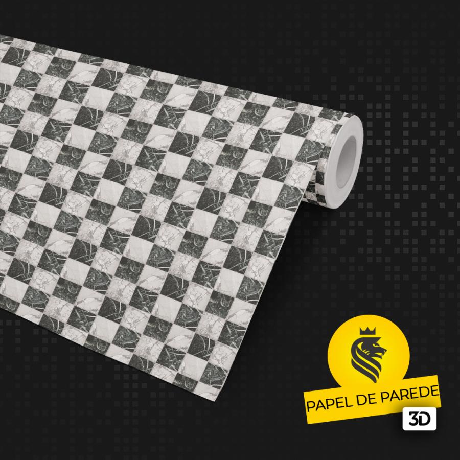 Papel de Parede Adesivo 3D Cinza e Branco Xadrez